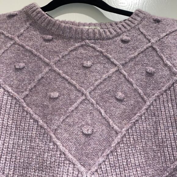 LOFT Wool Sweater Poncho XS/S Purple Pullover Crew Cable Knit Cape Fall Winter - Picture 6 of 8